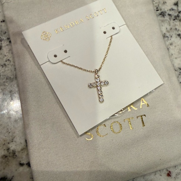 ✝️Kendra Scott KS Cross Gold Pendant Necklace in White Crystal - Picture 3 of 5